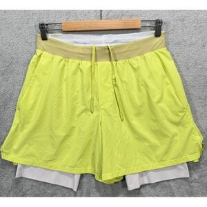 Lululemon Shorts Mens Medium Yellow White Vented Tennis 6" Lined Mesh M7AZ1S